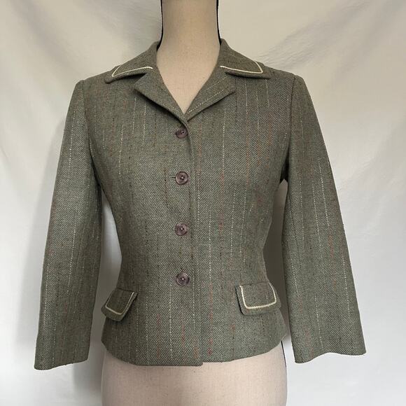 Vtg Y2K Halogen Wool Tweed Womens Crop Blazer Sz S Pin Stripe Preppy Old Money - Picture 12 of 12